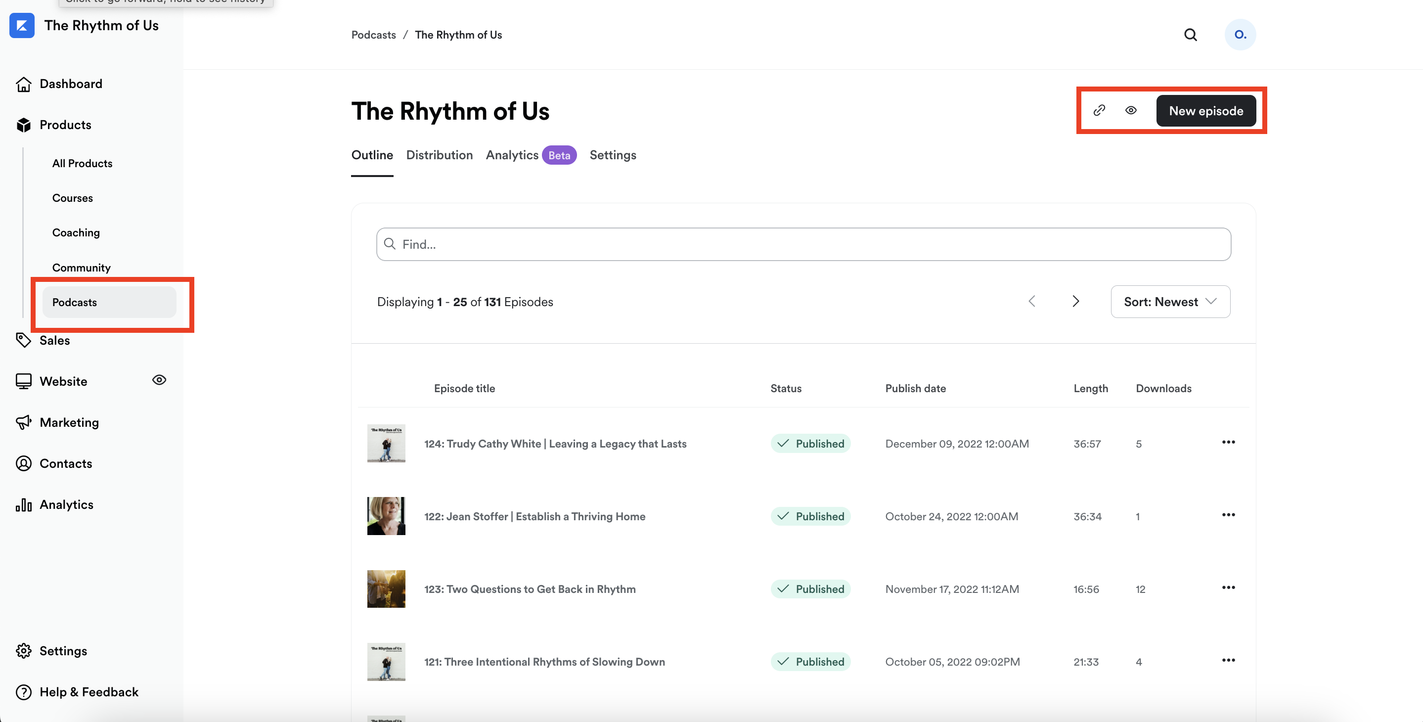Screenshot of the Kajabi podcast editing screen