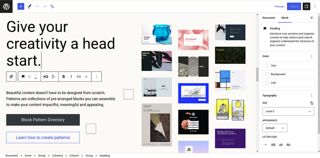 WordPress Block Editor Interface