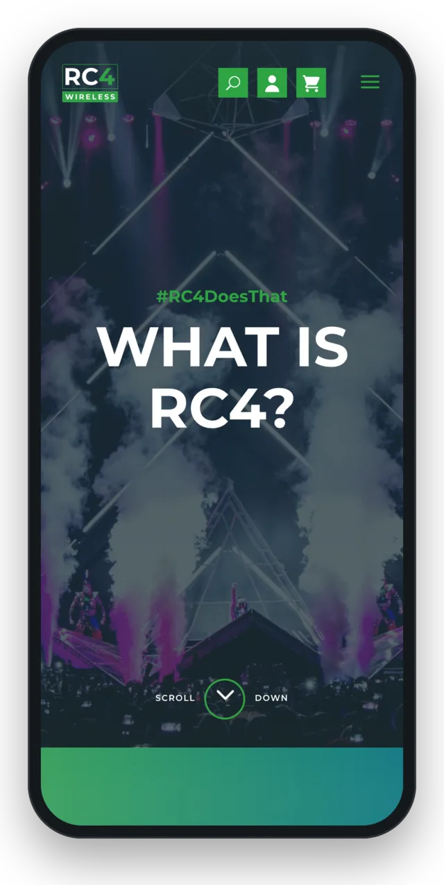 RC4 Wireless home page on a mobile phone