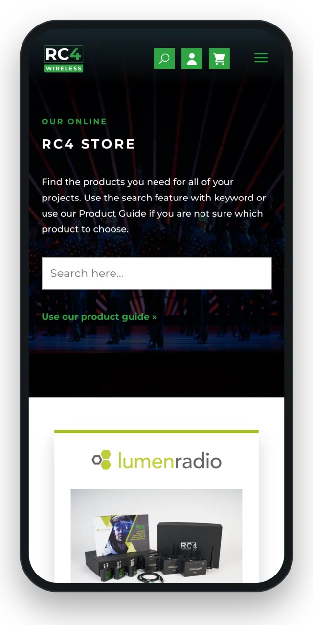 RC4 Wireless store page on a mobile phone